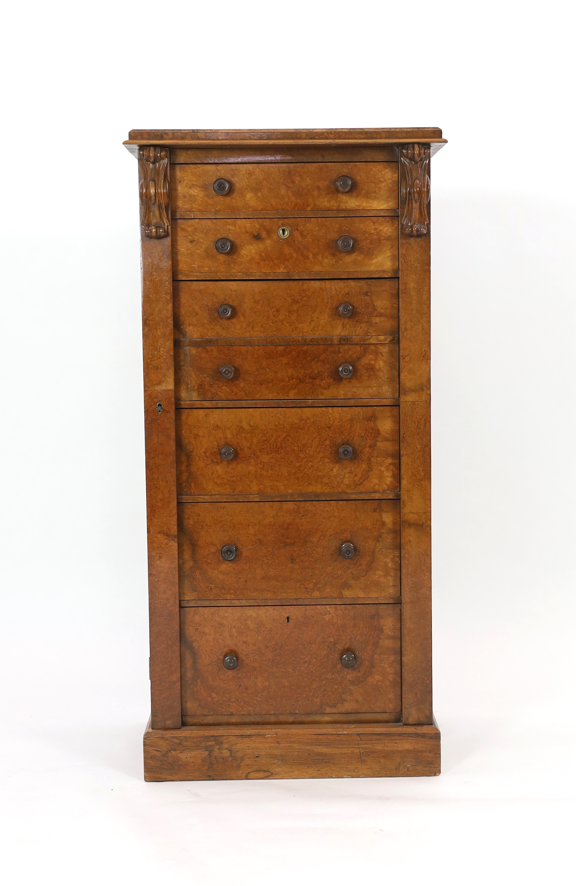 A Victorian figured walnut secretaire Wellington chest 59cm wide, 41cm deep, 121cm high